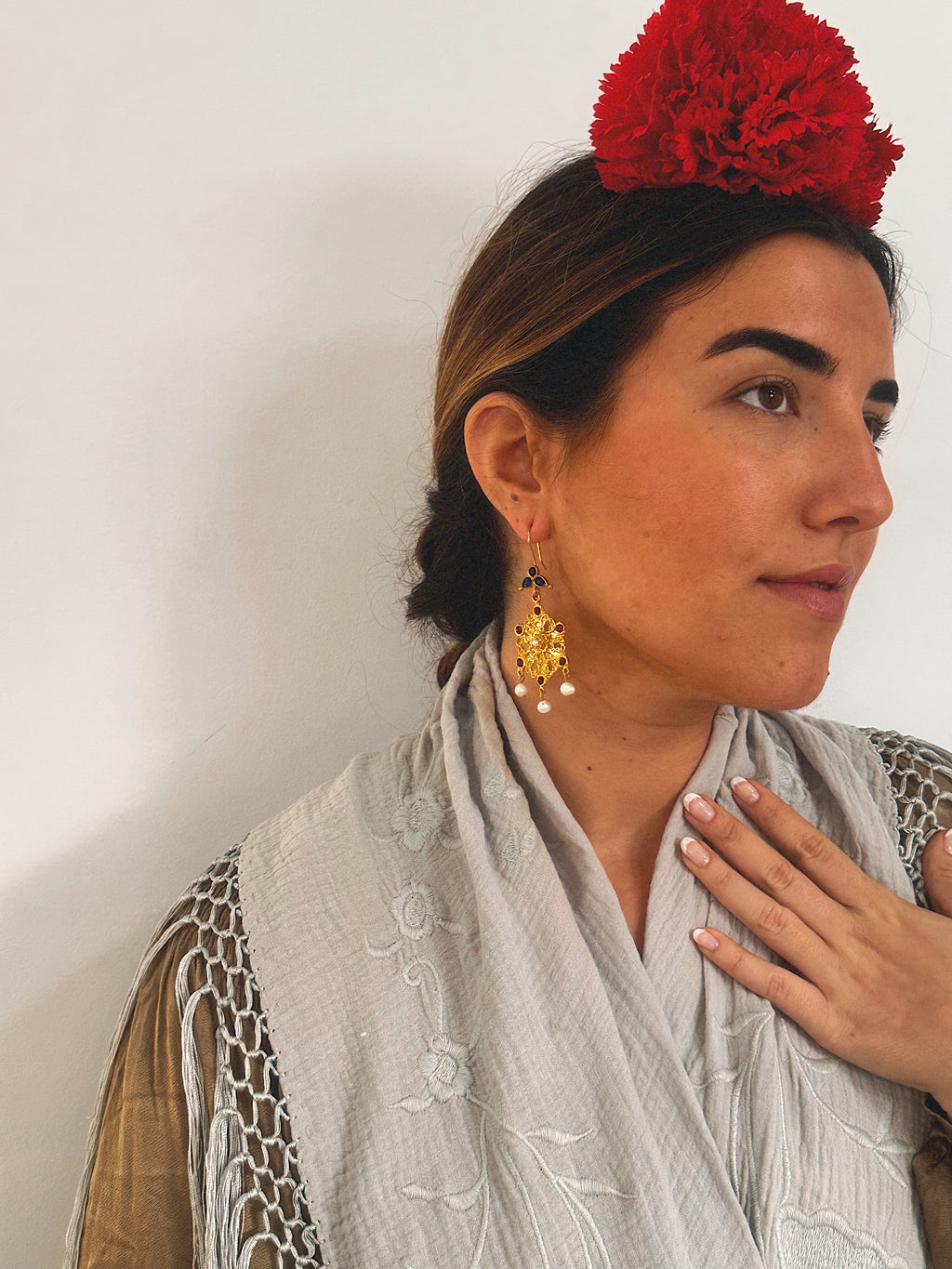 Pendientes Lola Burdeos, Perla y Azul marino