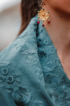 Mantoncillo Fantasía Verde Grisáceo bordado al tono