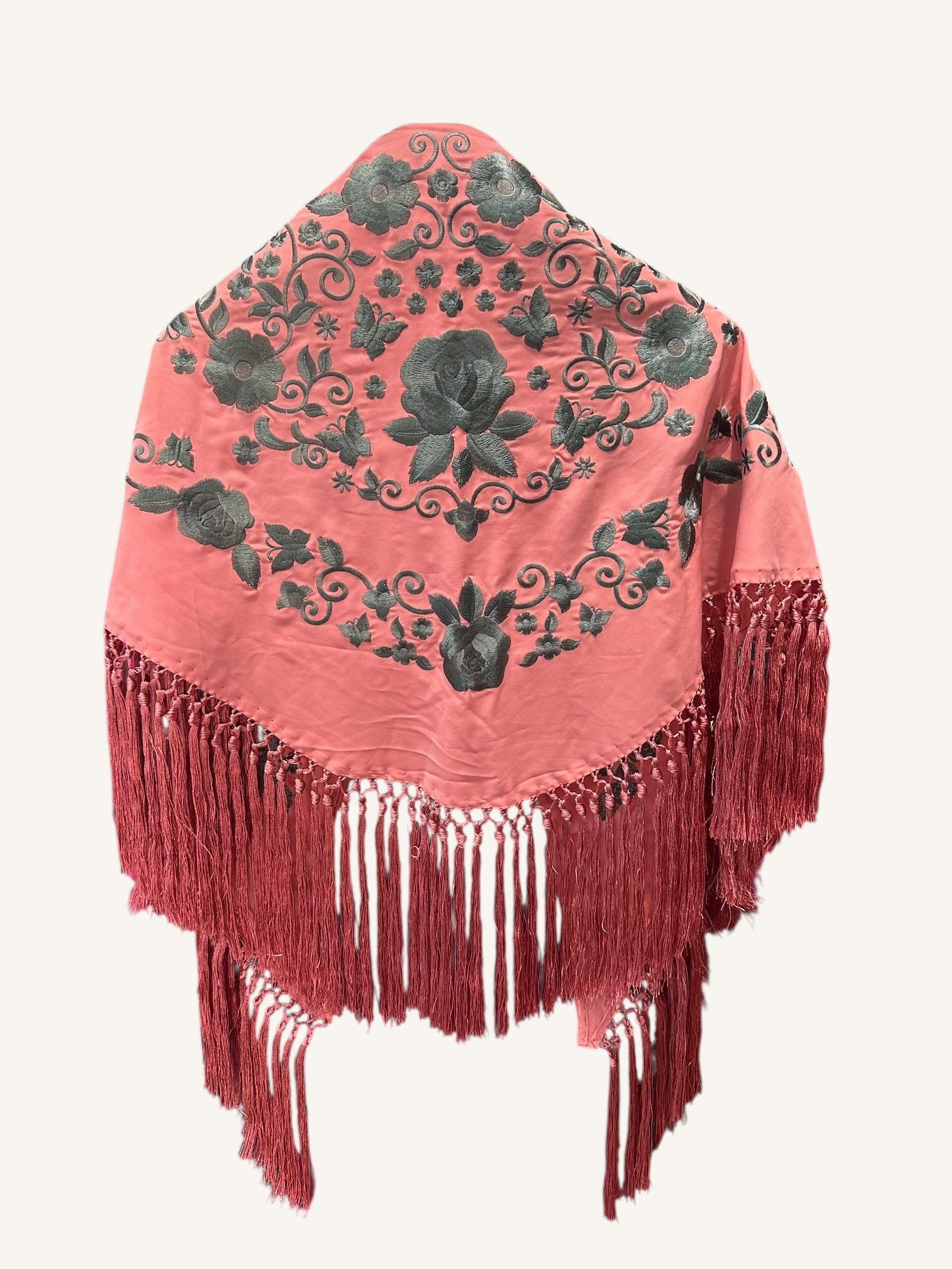 Mantoncillo fantasía rosa bordado verde