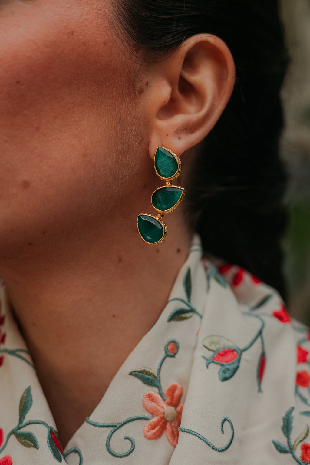 Pendientes Trío Piedra Esmeralda