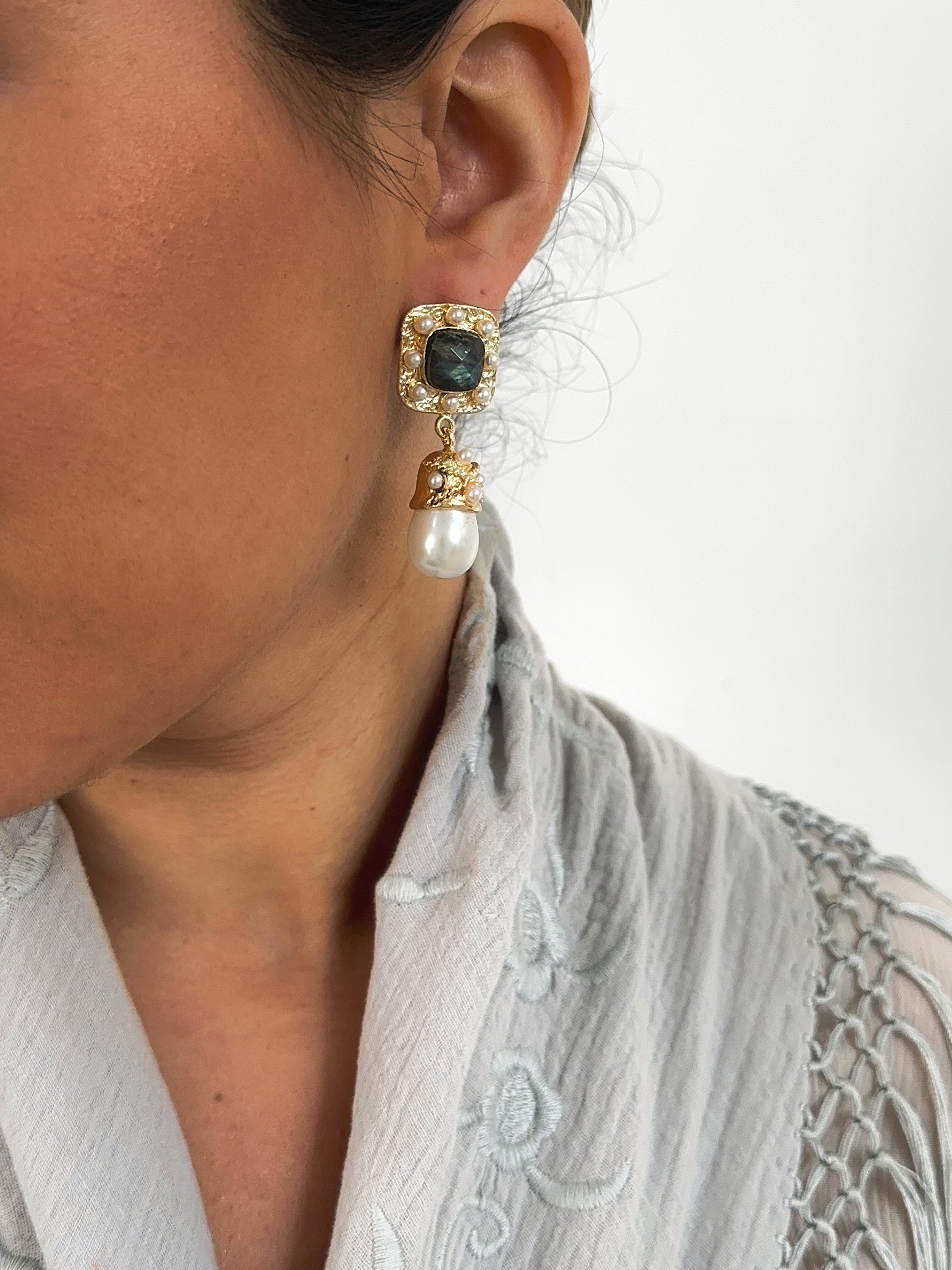 Pendientes Catalina Piedra Natural Gris verdosa