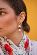 Pendientes Hueso bolas blanco y Burdeos