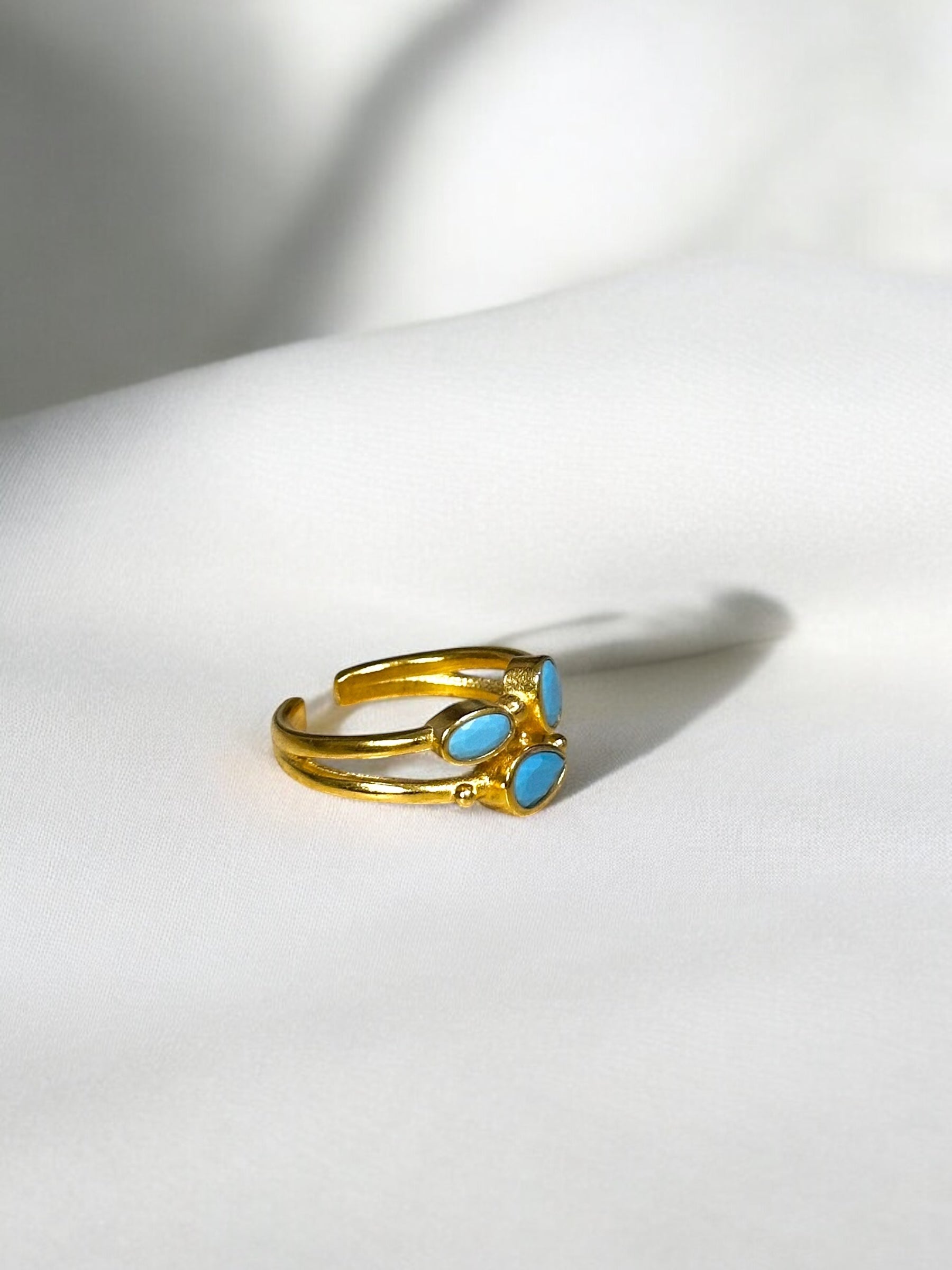 Anillo trío cristal circonita celeste