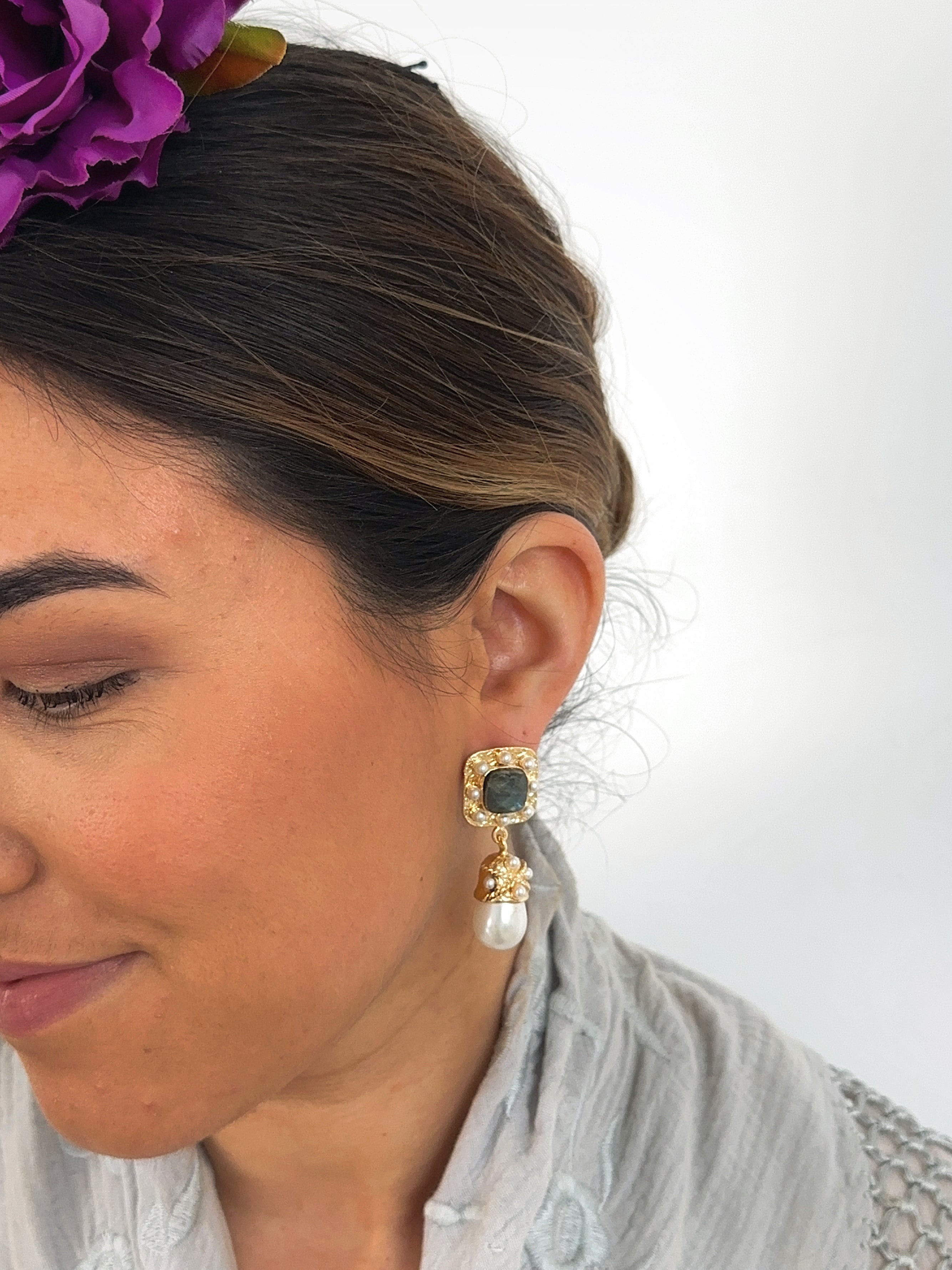 Pendientes Catalina Piedra Natural Gris verdosa