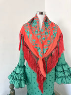 Mantoncillo Fantasía Coral Bordado Turquesa