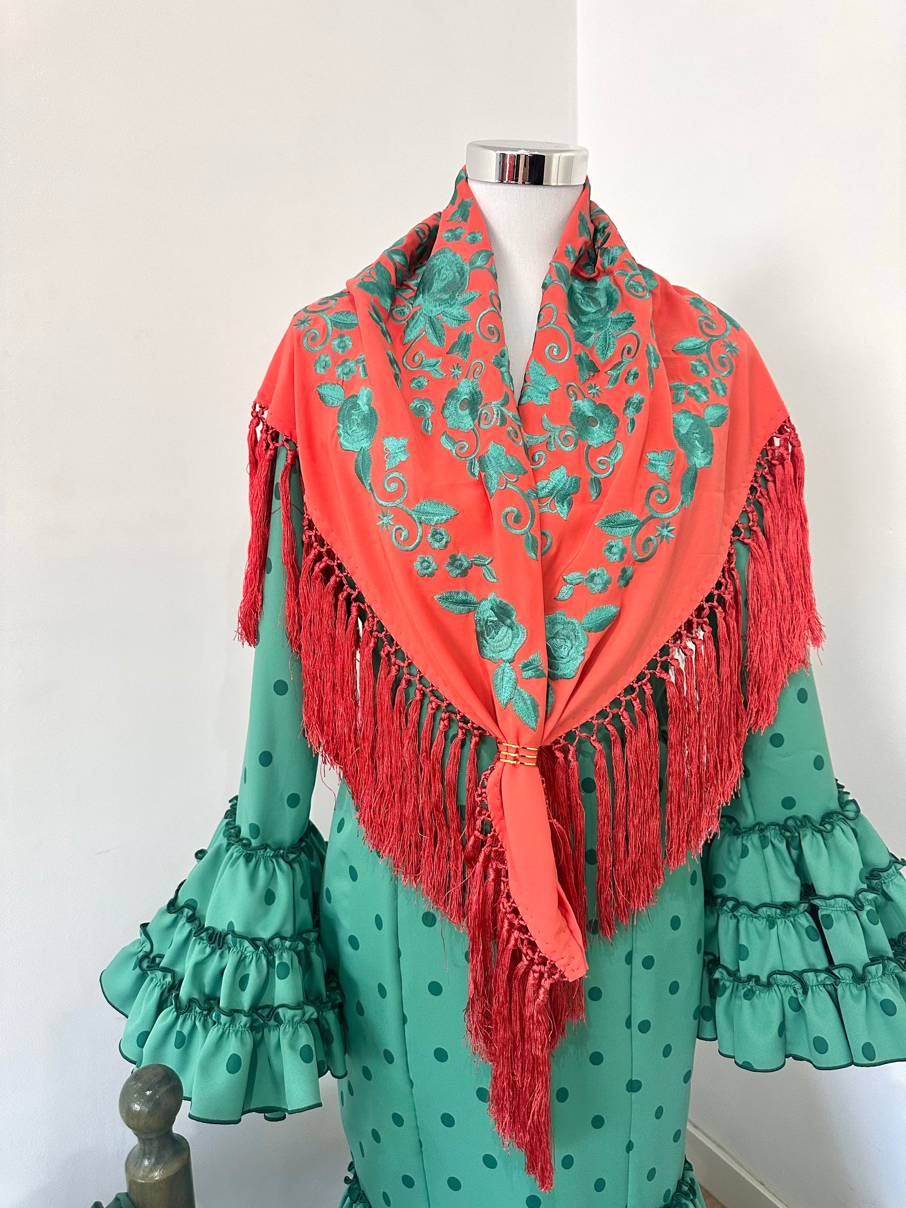 Mantoncillo Fantasía Coral Bordado Turquesa