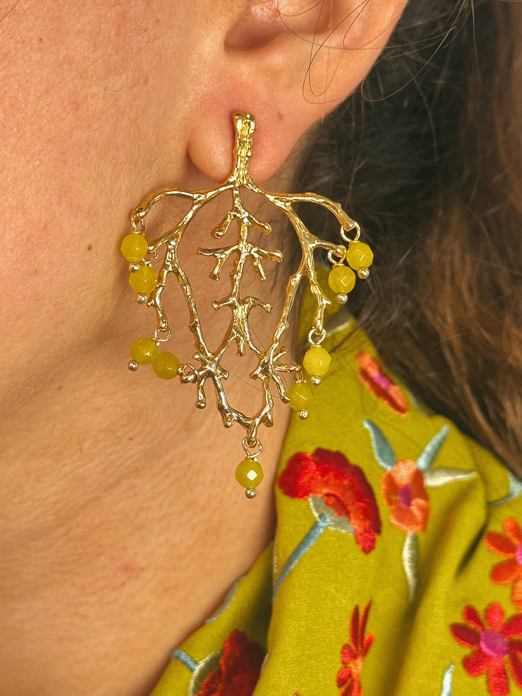 Pendientes Rama Verde Olivo