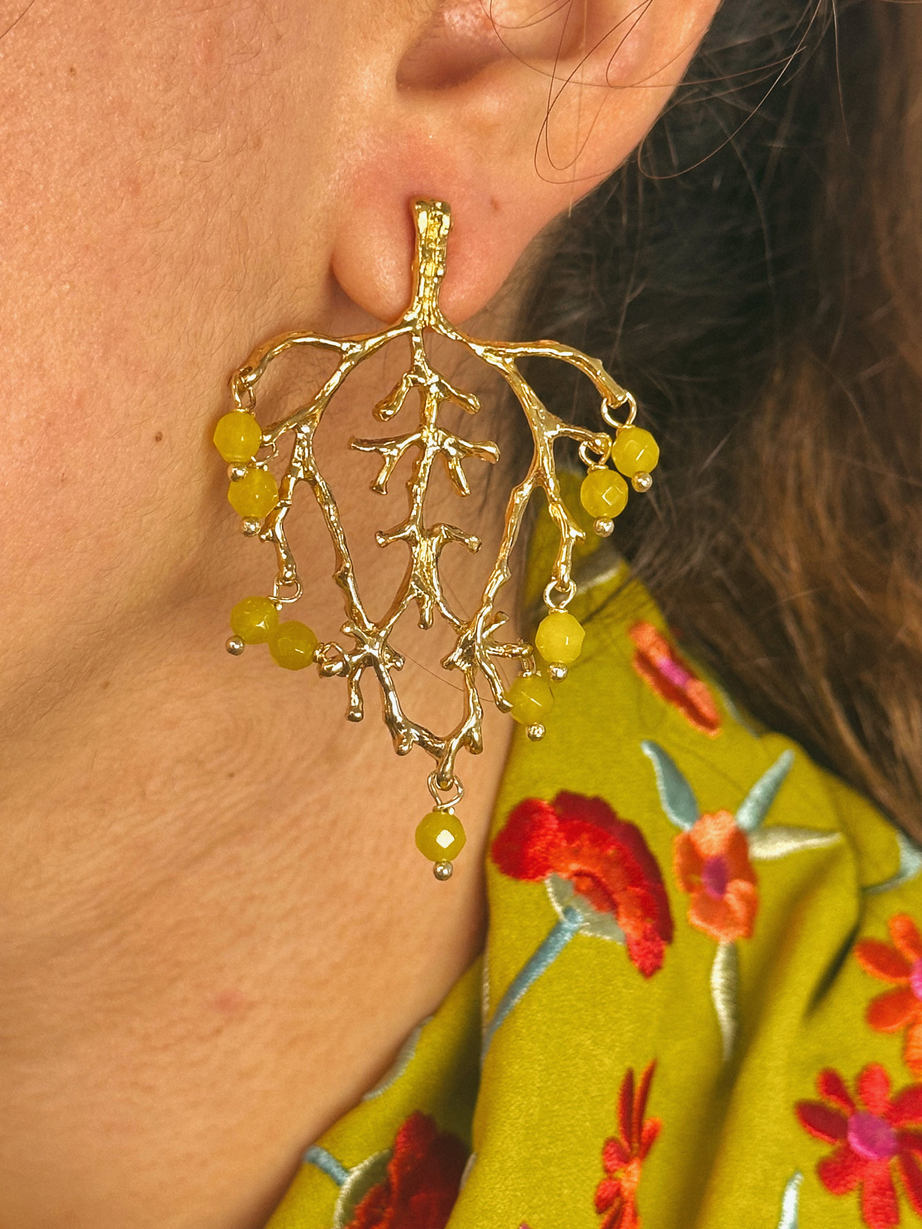 Pendientes Rama Verde Olivo