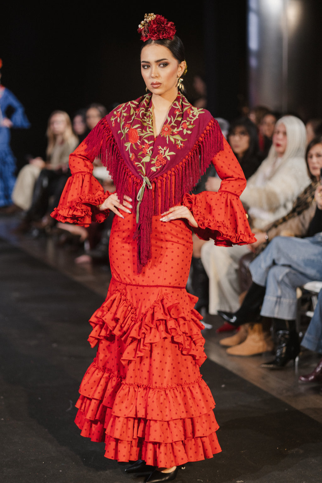 Traje de Flamenca - Modelo Triana rojo lunar burdeos