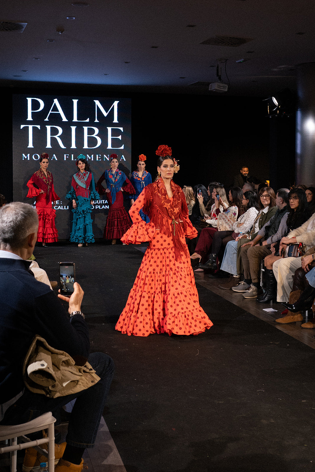 Traje de Flamenca - Modelo Mayo Coral con Marron/Teja