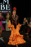 Traje de flamenca - Modelo Rocío Naranja lunar negro