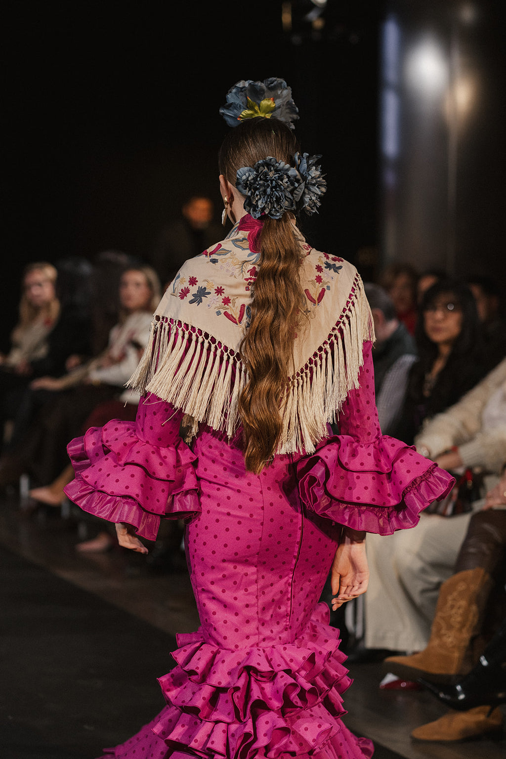 Traje de Flamenca - Modelo Macarena buganvilla Lunar Oscuro