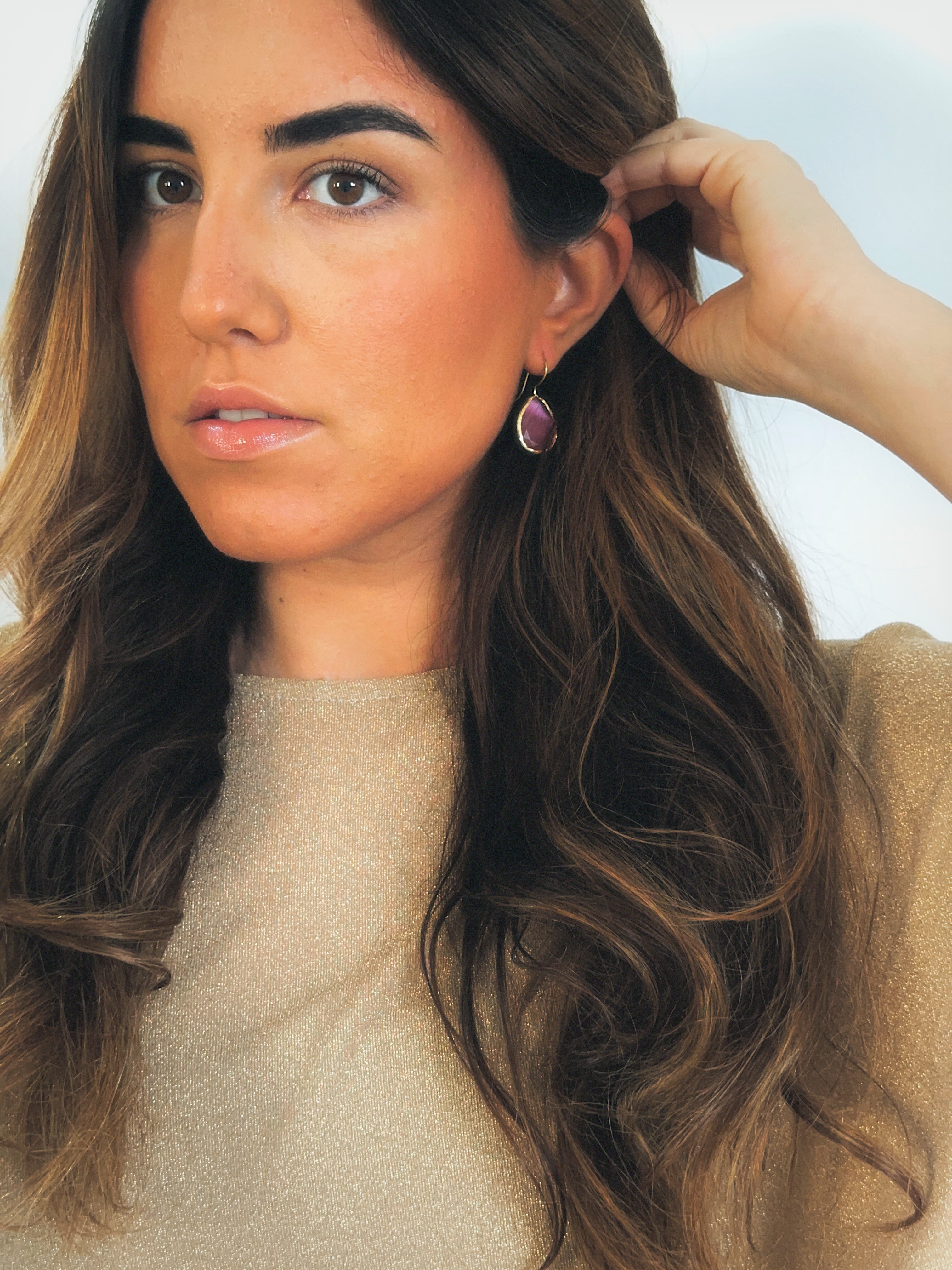 Pendiente gota cristal rosa