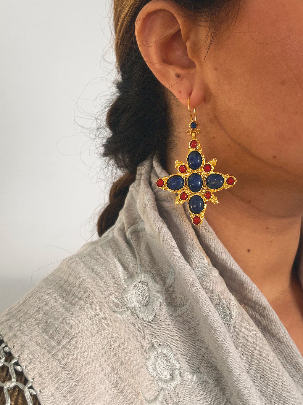 Pendientes Estrella Azul Marino y Rojo