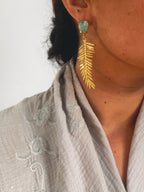 Pendientes hojas cristal verde turquesa