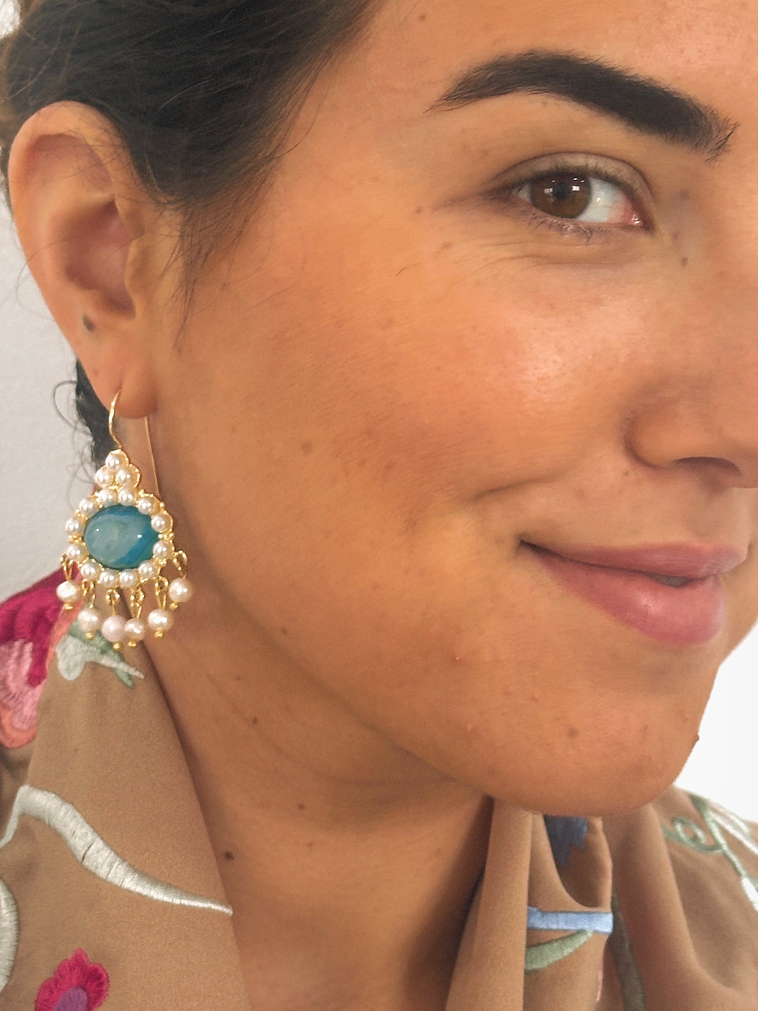 Pendientes Leticia Cristal natural azul y perla