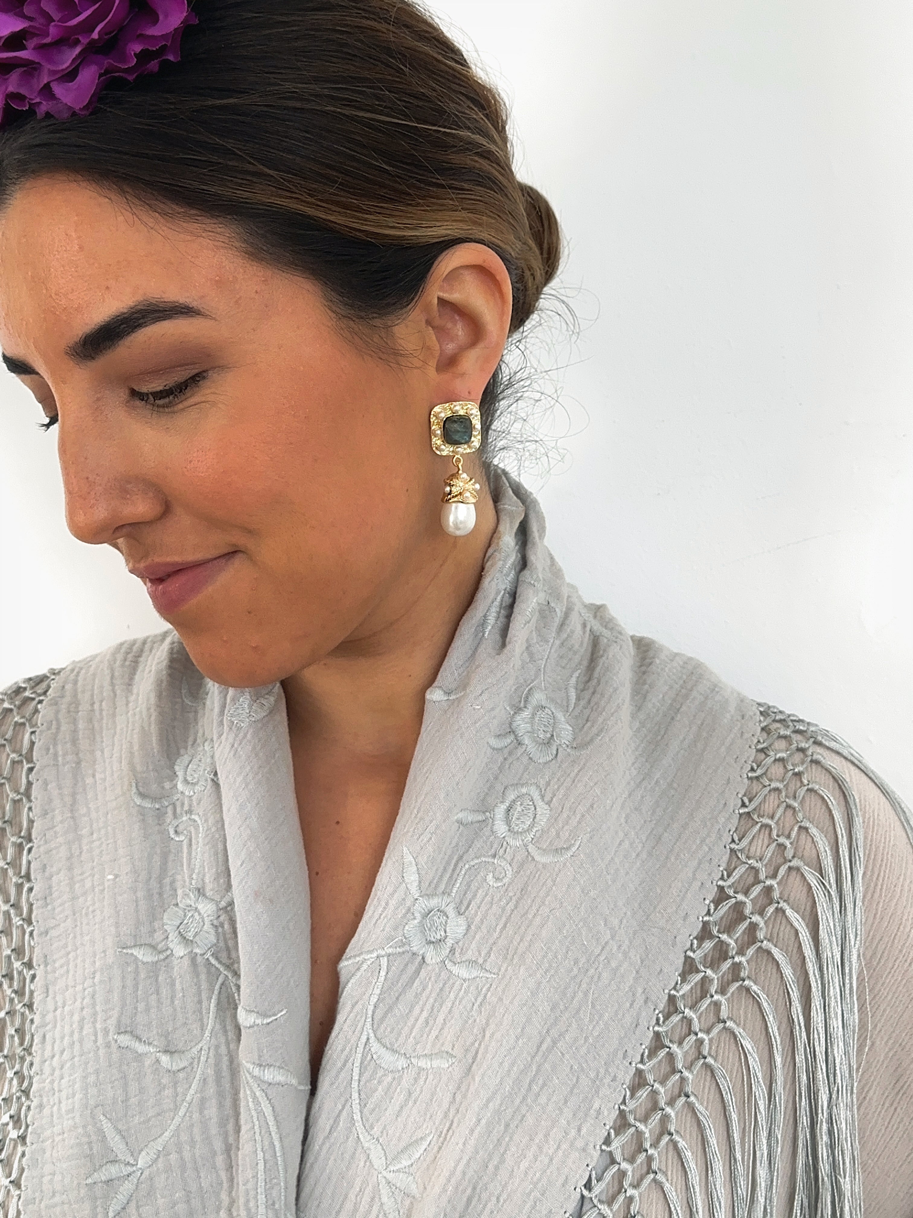 Pendientes Catalina Piedra Natural Gris verdosa