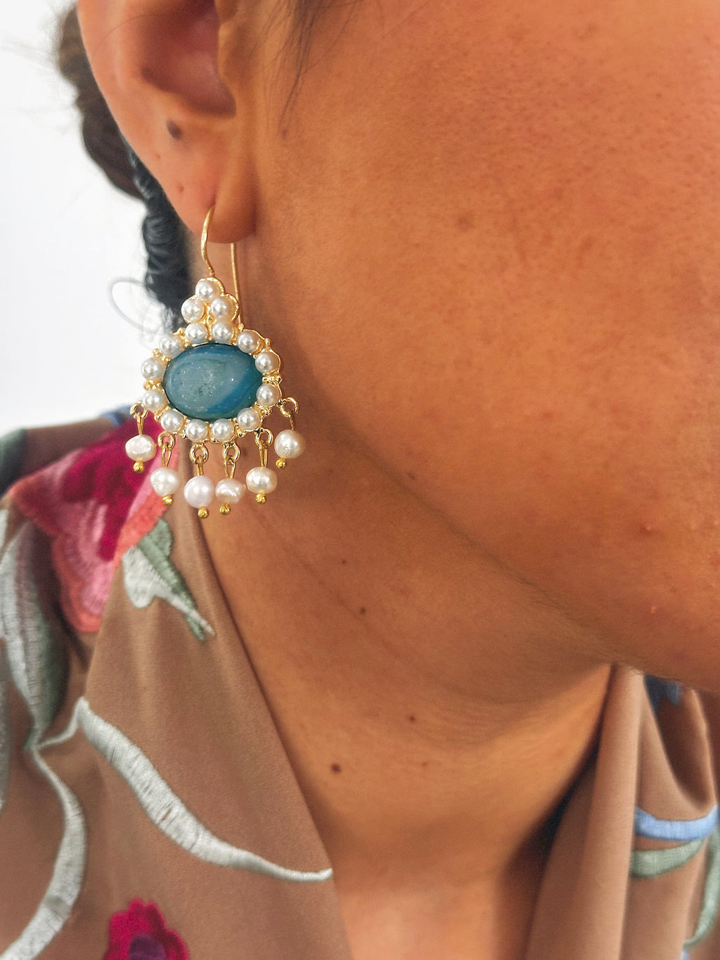 Pendientes Leticia Cristal natural azul y perla