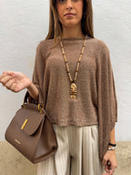 Poncho corto brillo marron