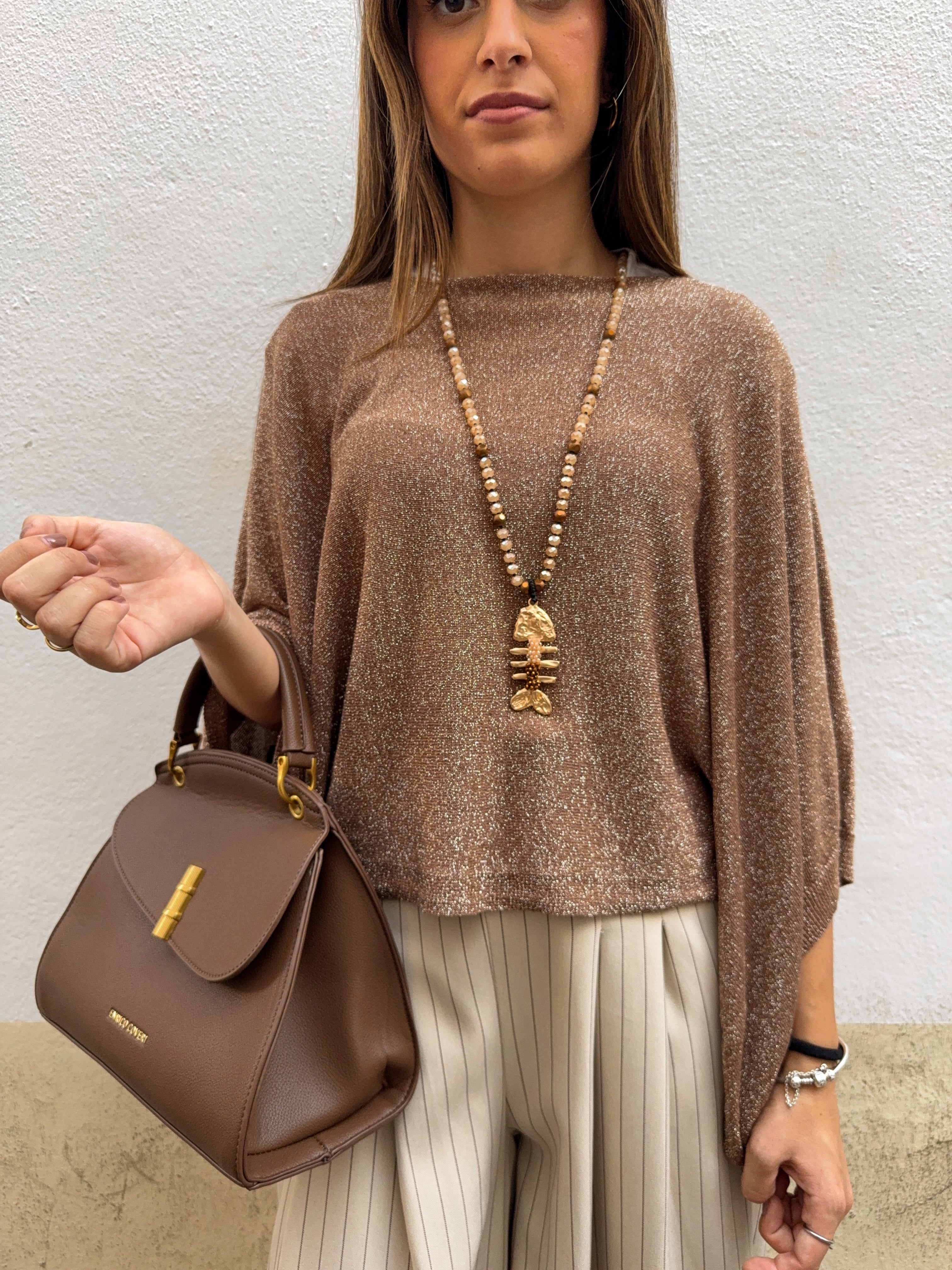 Poncho corto brillo marron