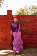 Traje de flamenca - Modelo Catalina Morado Lunar rojo