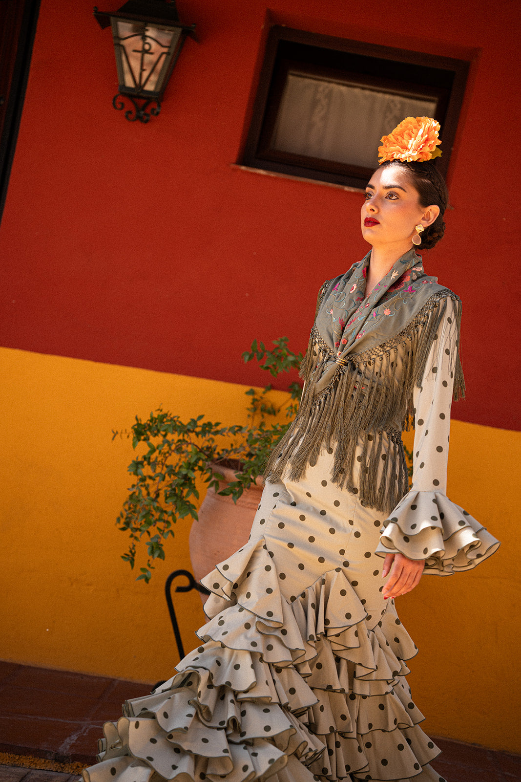 Traje de Flamenca - Modelo Abril Verde Lunar verde oscuro