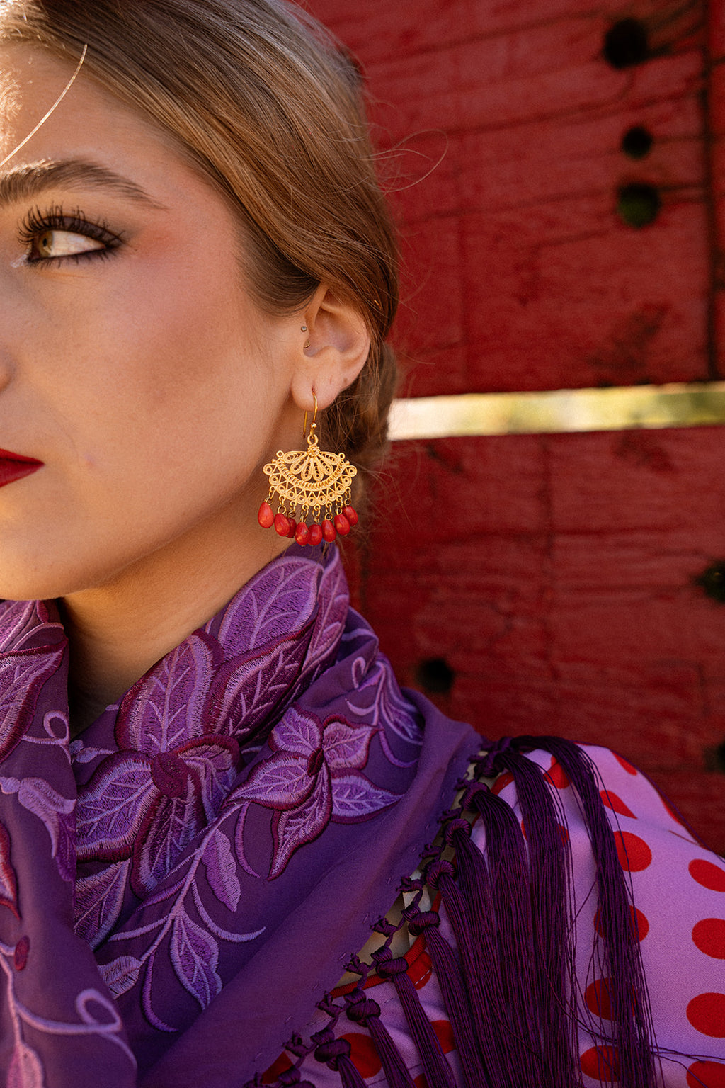 Pendientes Abanico rojo