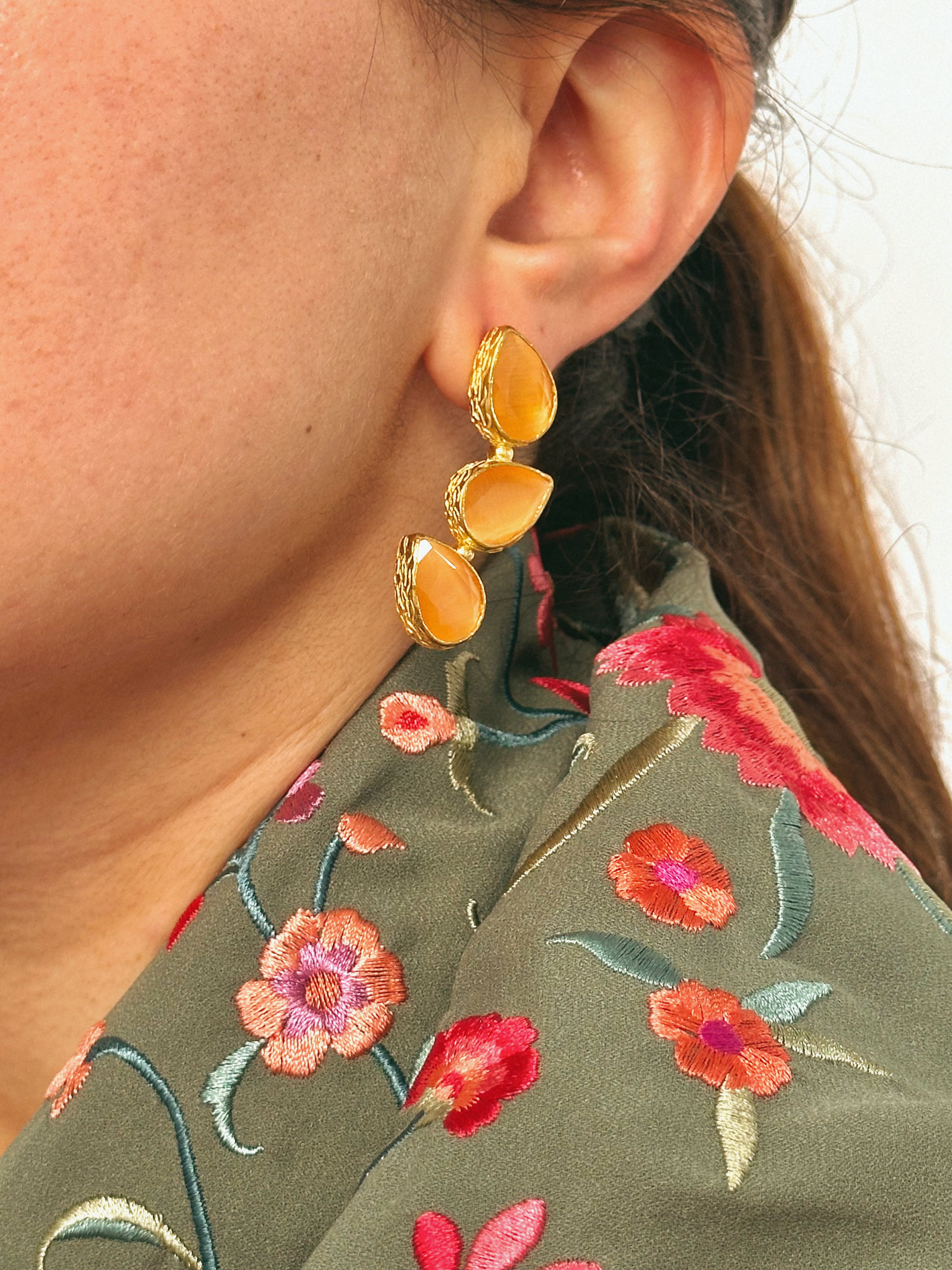 Pendientes Trío Piedra Mandarina