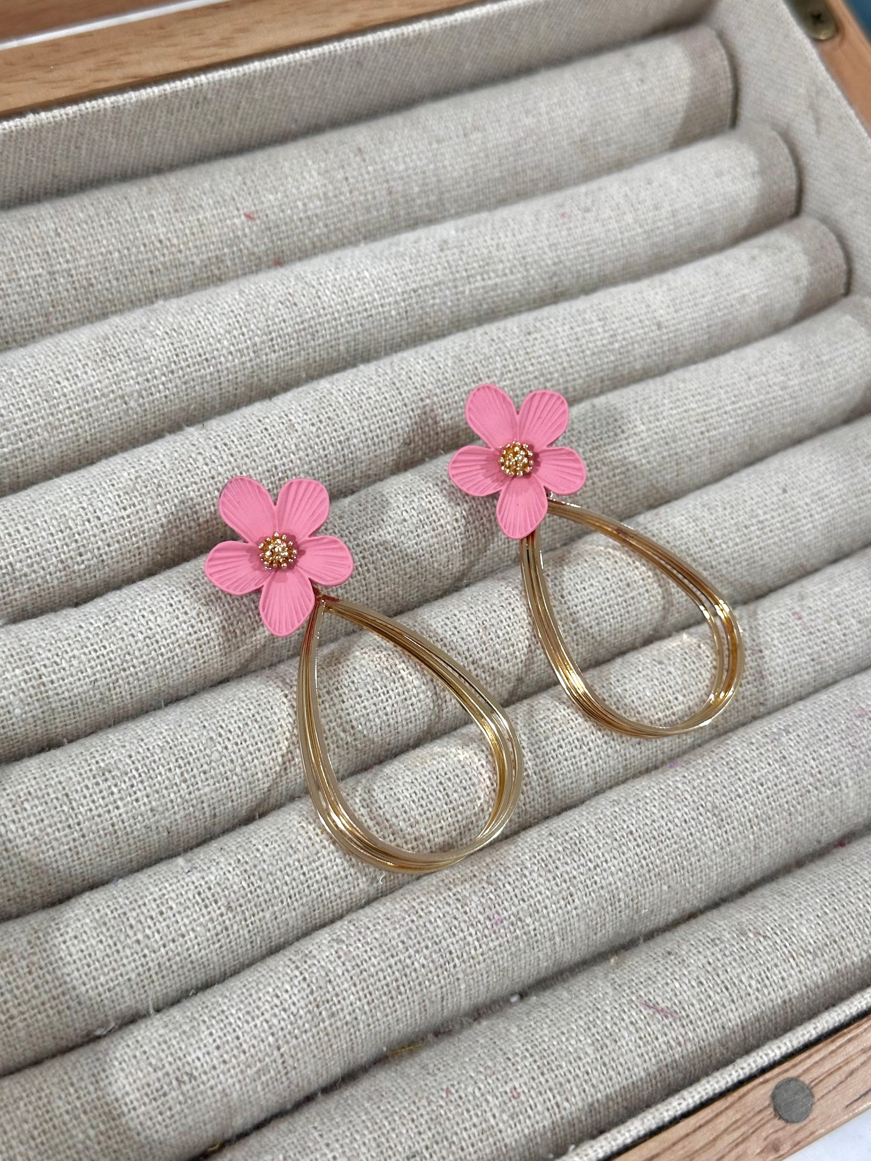 Pendientes Florecilla Rosa Palo