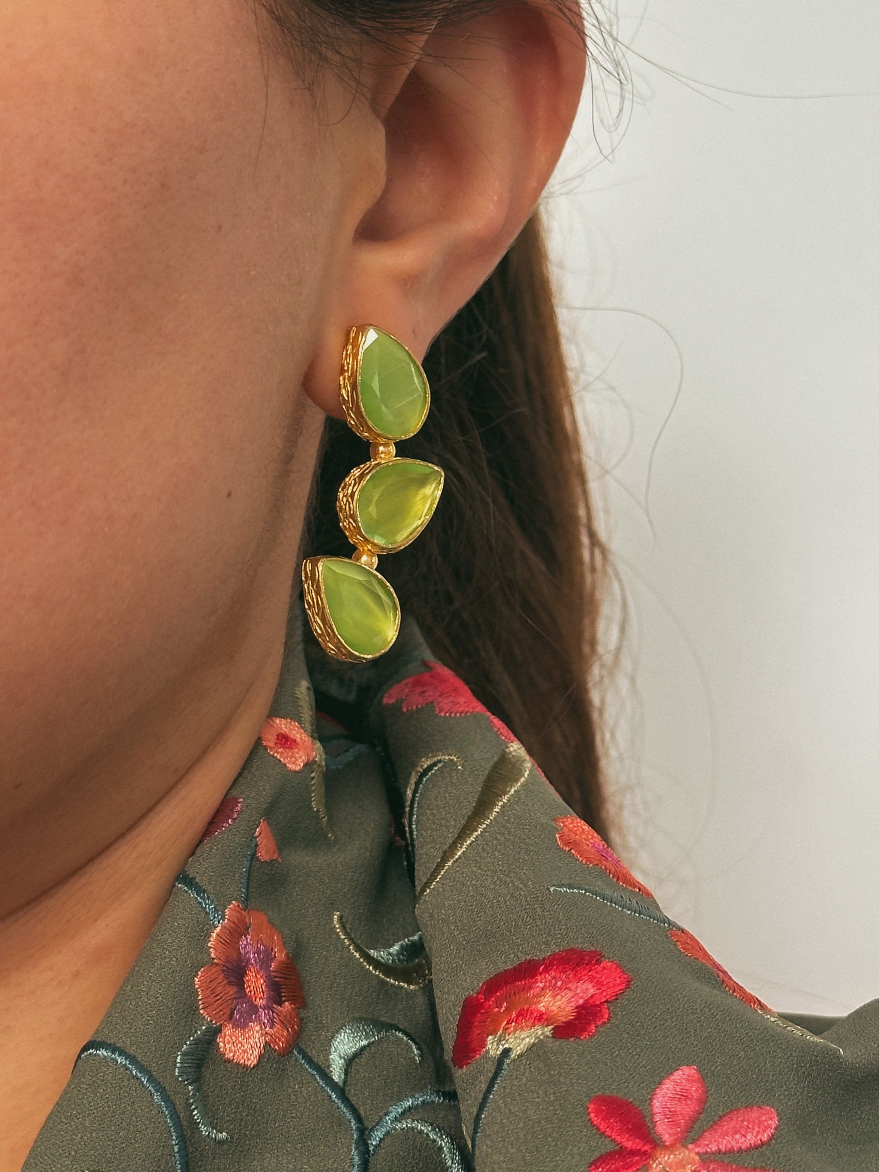 Pendientes Trío Piedra Verde