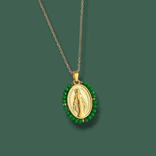 Collar Medalla Milagrosa Verde