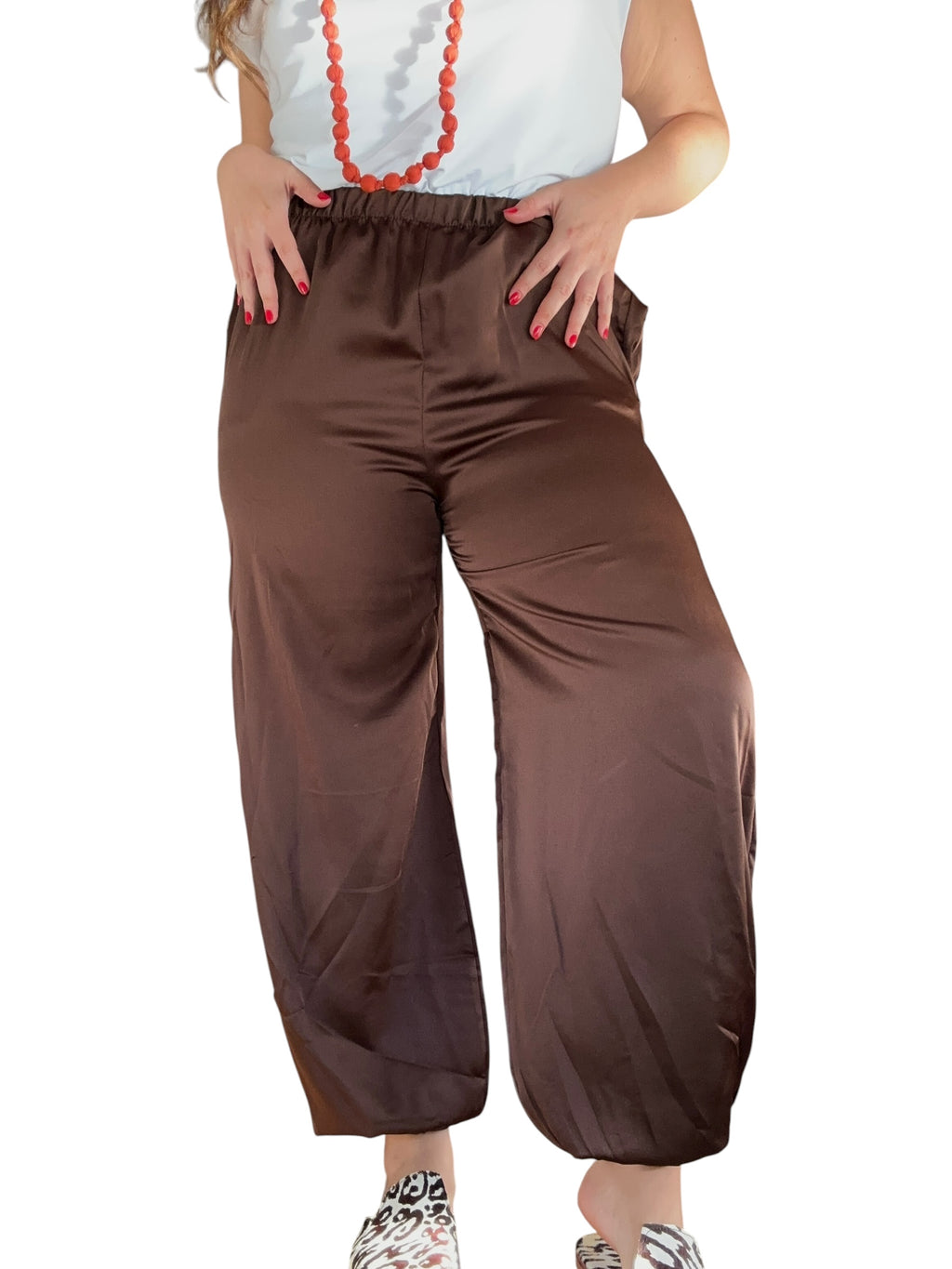 Pantalón Satinado bombacho Marrón
