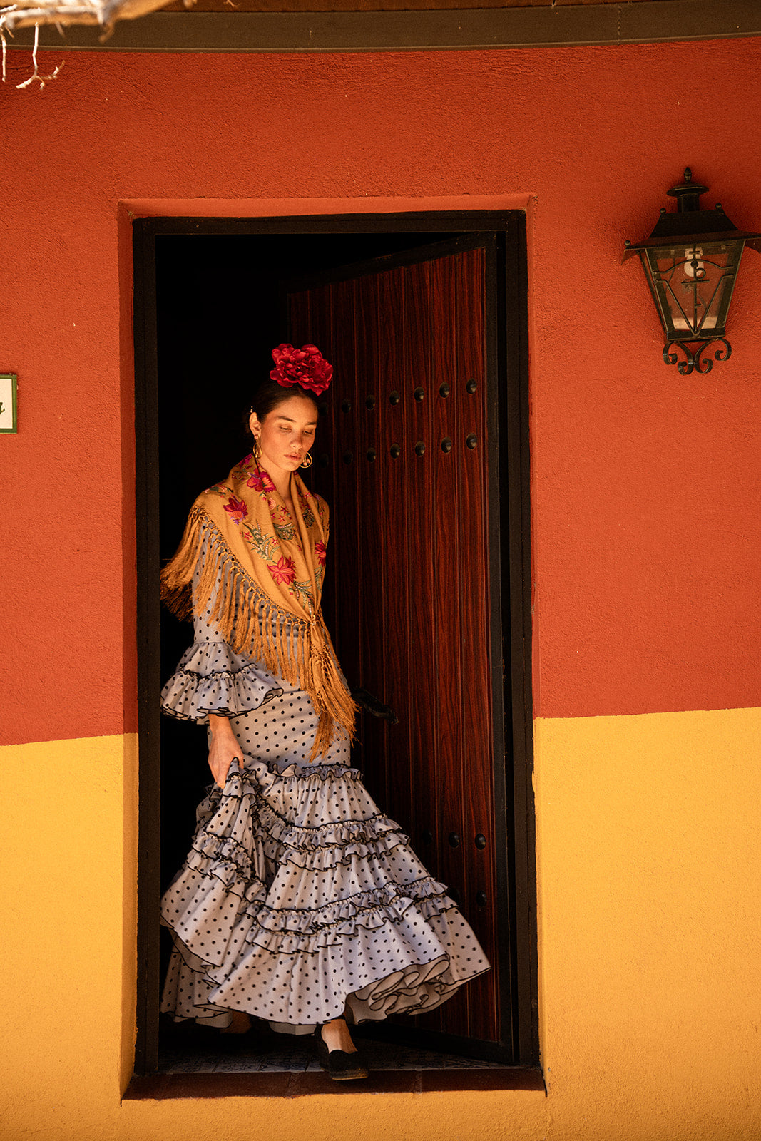 Traje de Flamenca - Modelo Clavel Gris y Negro