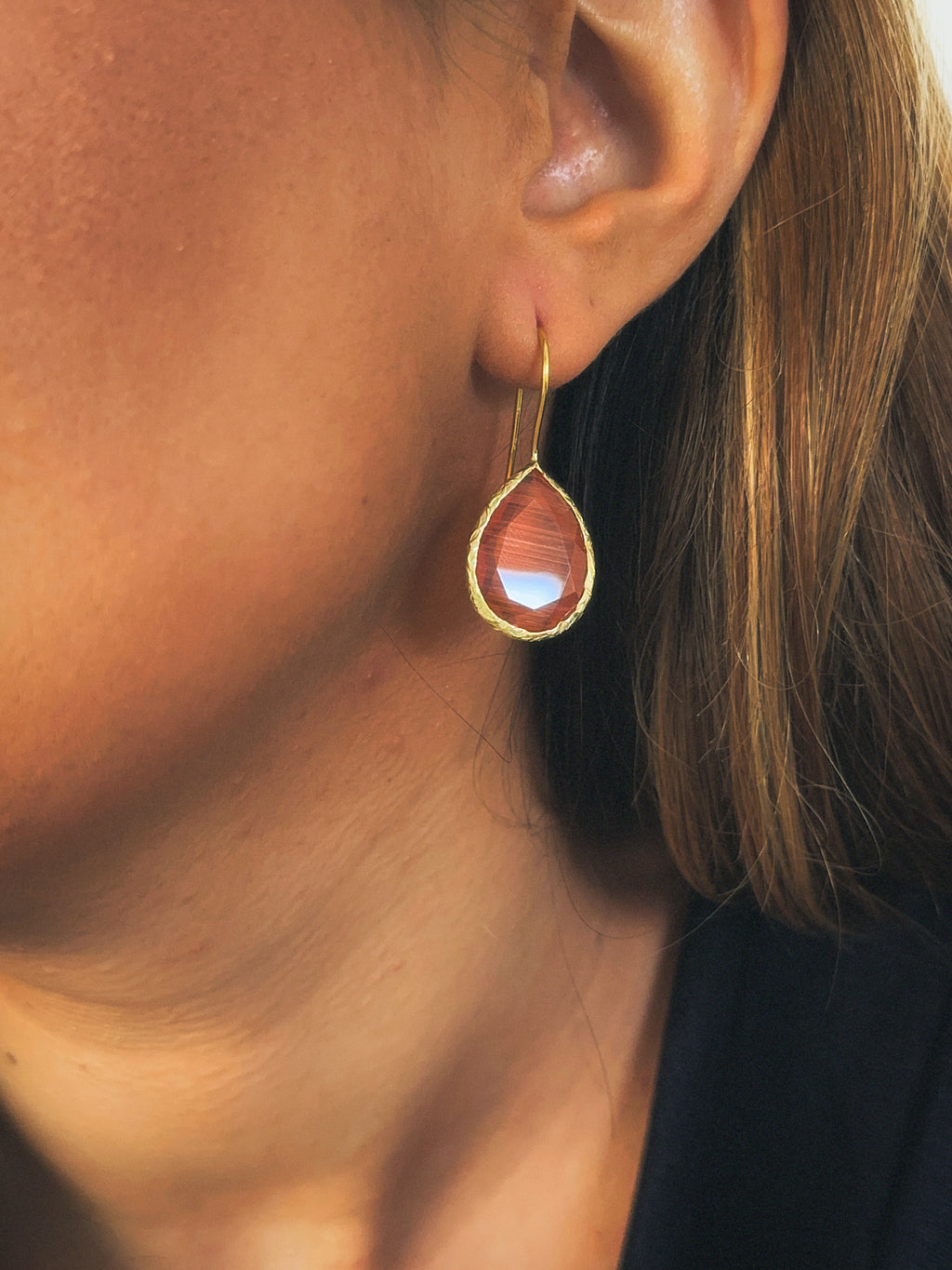 Pendiente lágrima cristal naranja