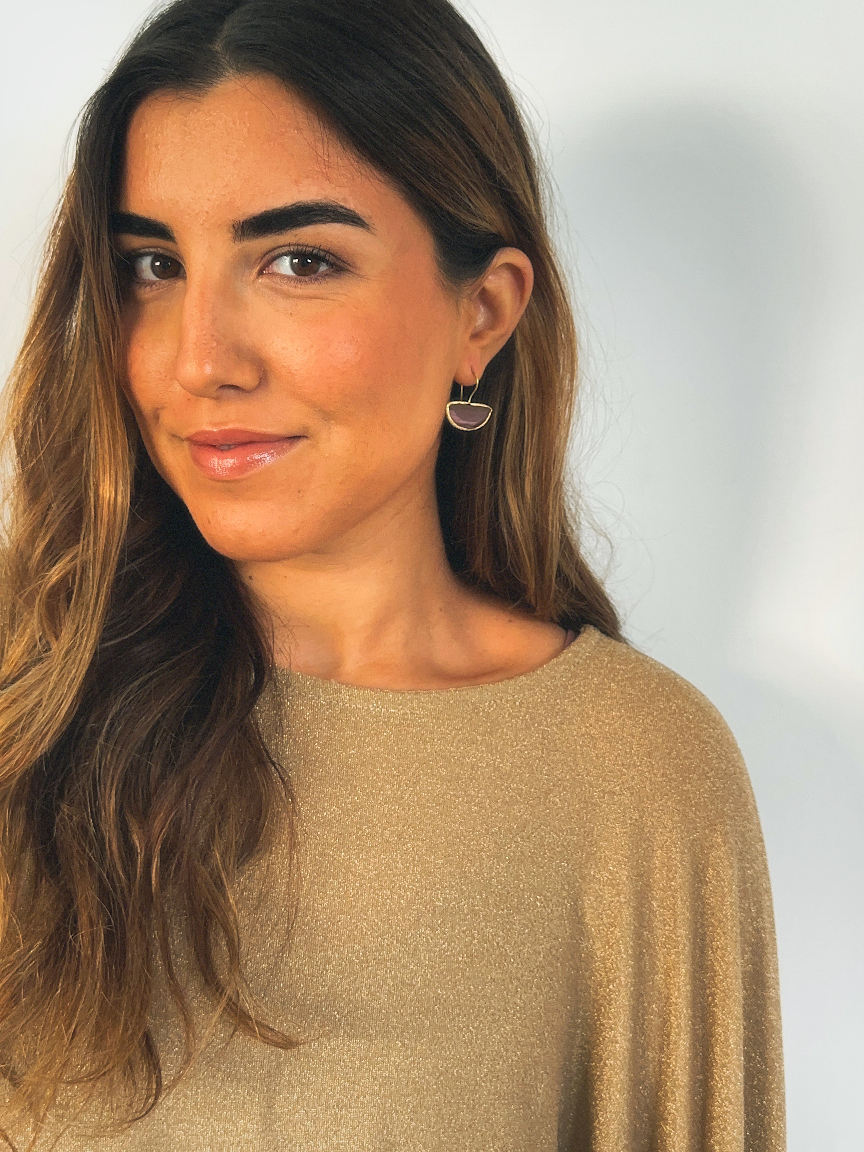 Pendiente abanico cristal malva