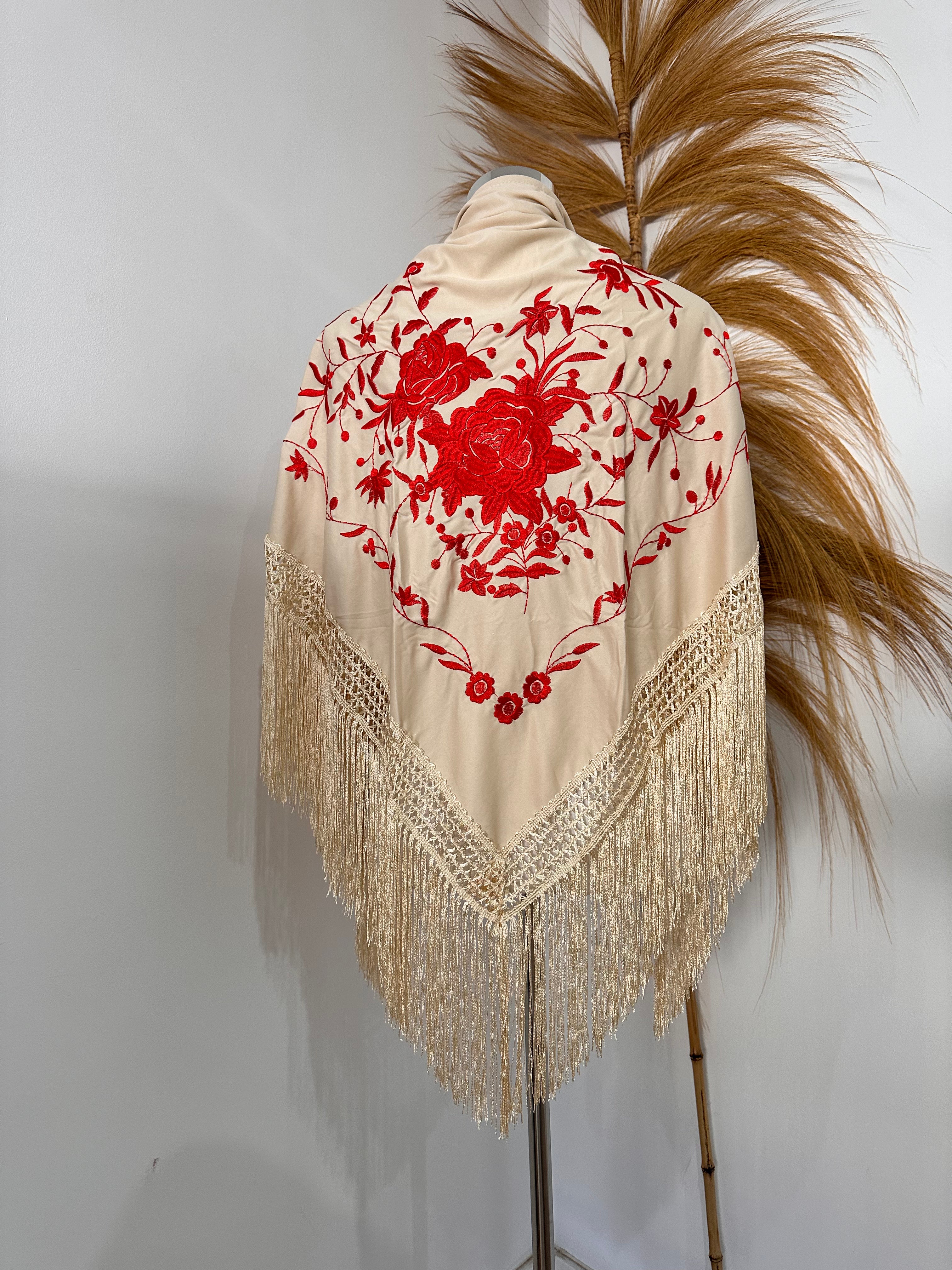 Mantoncillo marfil con rojo