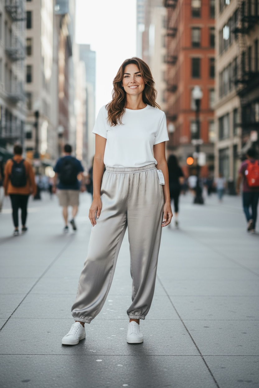 Pantalón Satinado Bombacho Marfil