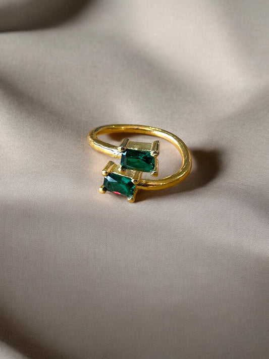 Anillo dúo  circonita verde