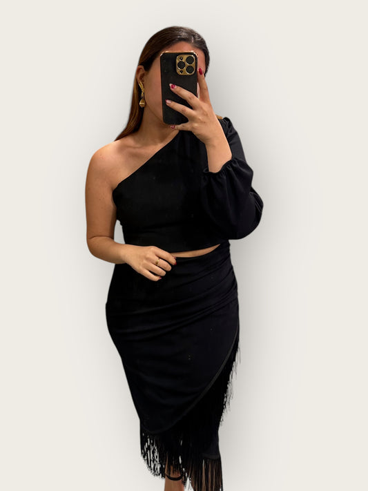 Vestido Gloria Flecos Negro