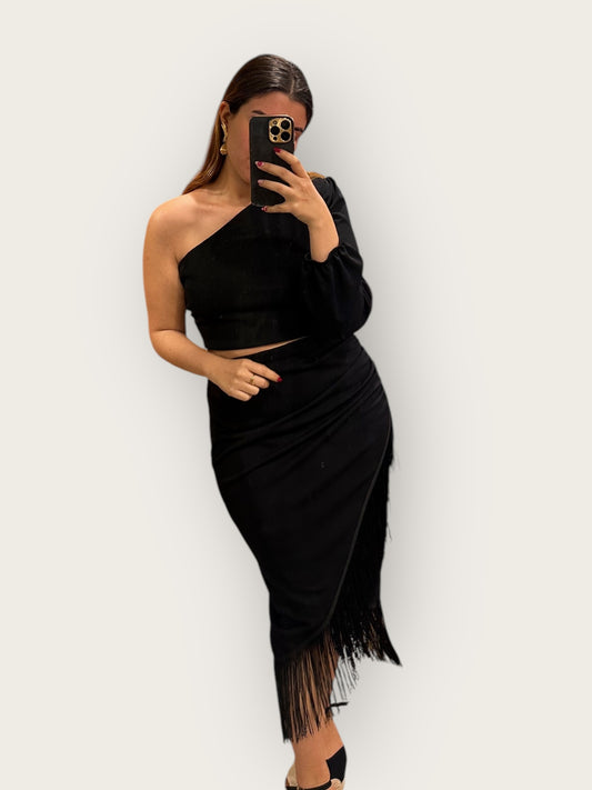 Vestido Gloria Flecos Negro