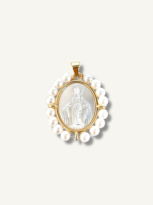 Medalla Virgen Milagrosa Nácar y perlas