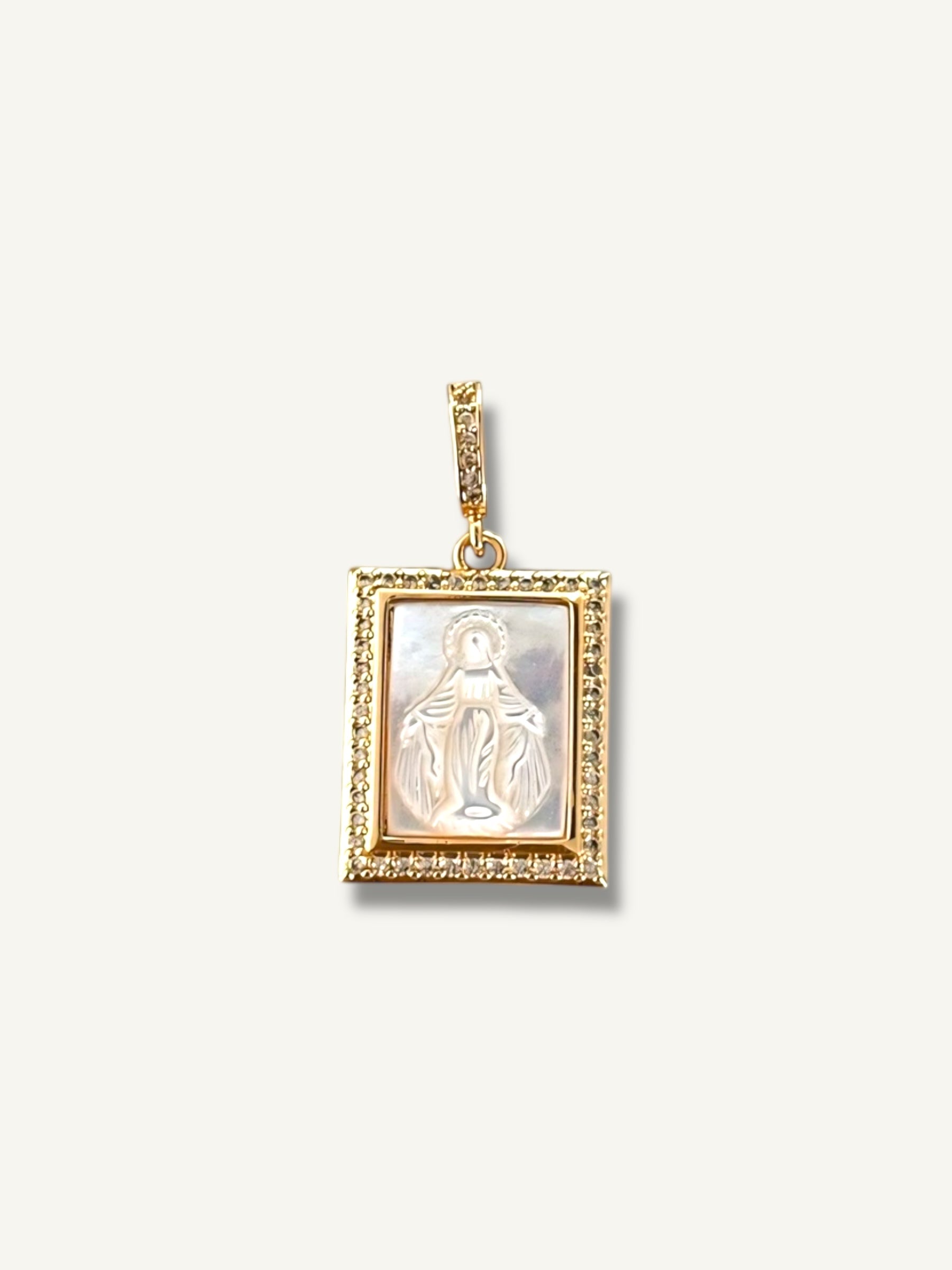 Medalla Virgen Milagrosa Nácar y Circonita
