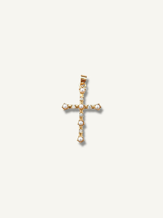 Cruz perlas y circonita