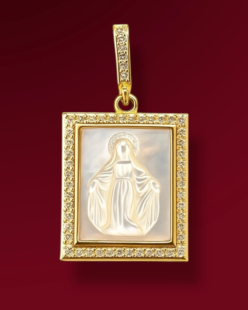 Medalla Virgen Milagrosa Nácar y Circonita