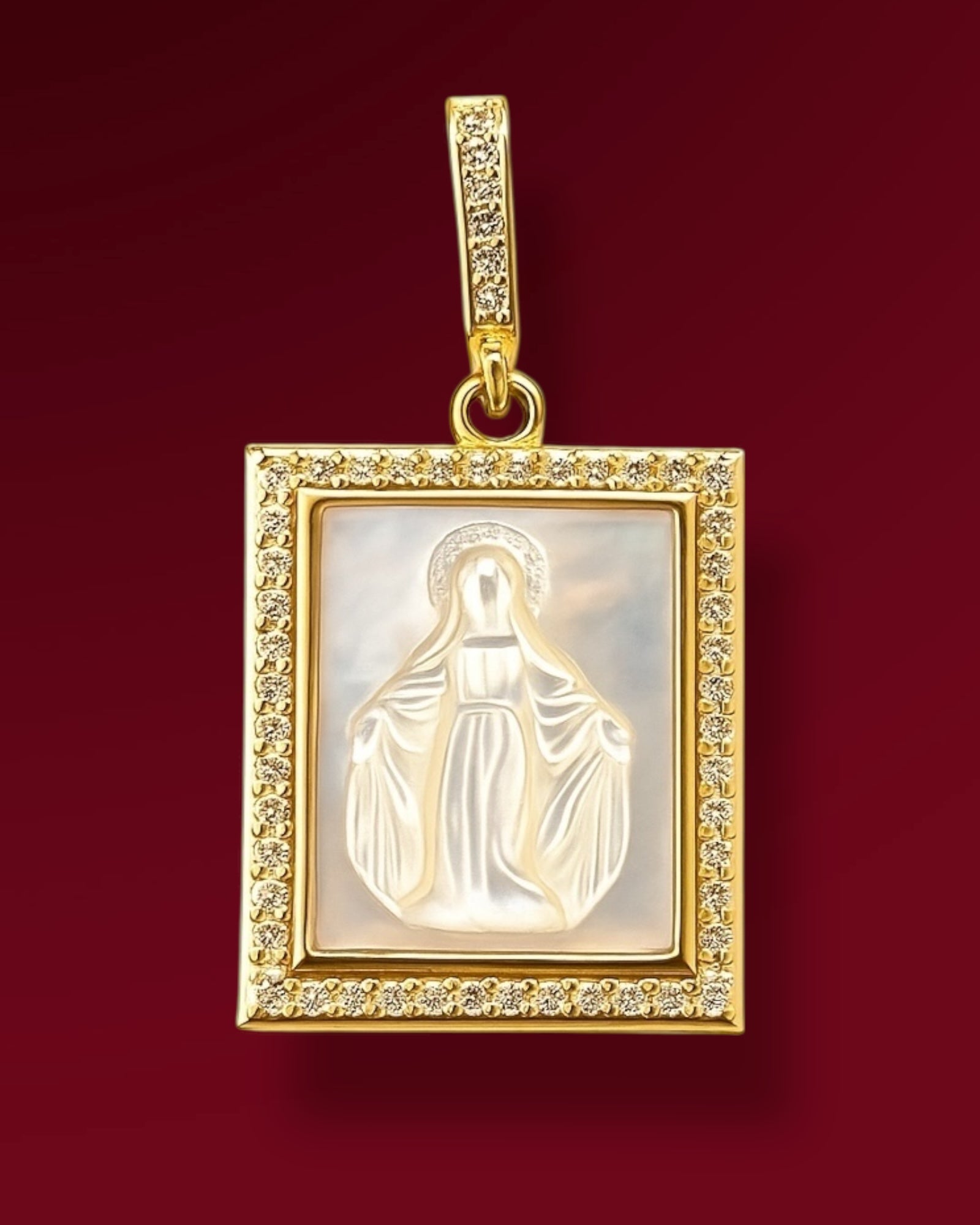 Medalla Virgen Milagrosa Nácar y Circonita