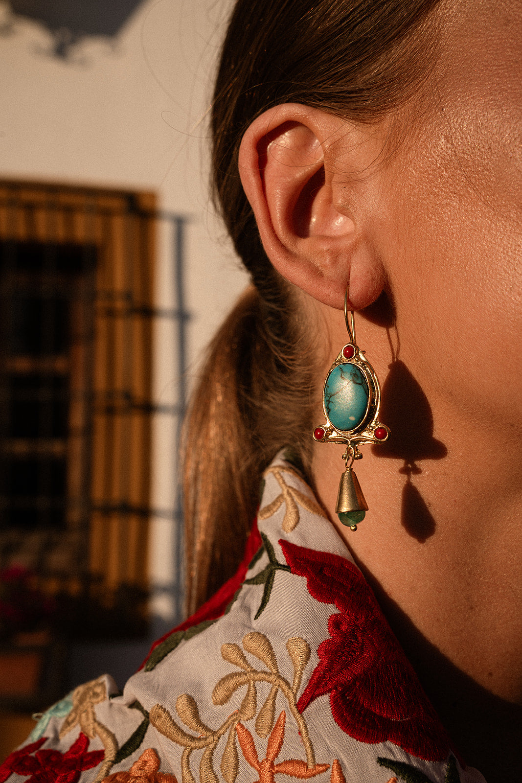 Pendientes Duque turquesa y rojo
