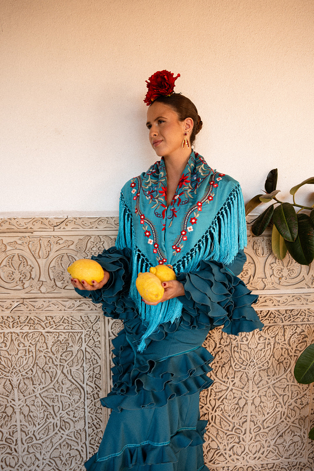 Mantoncillo Mayo Turquesa con rojos