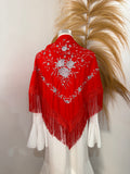 Mantoncillo rojo bordado plata