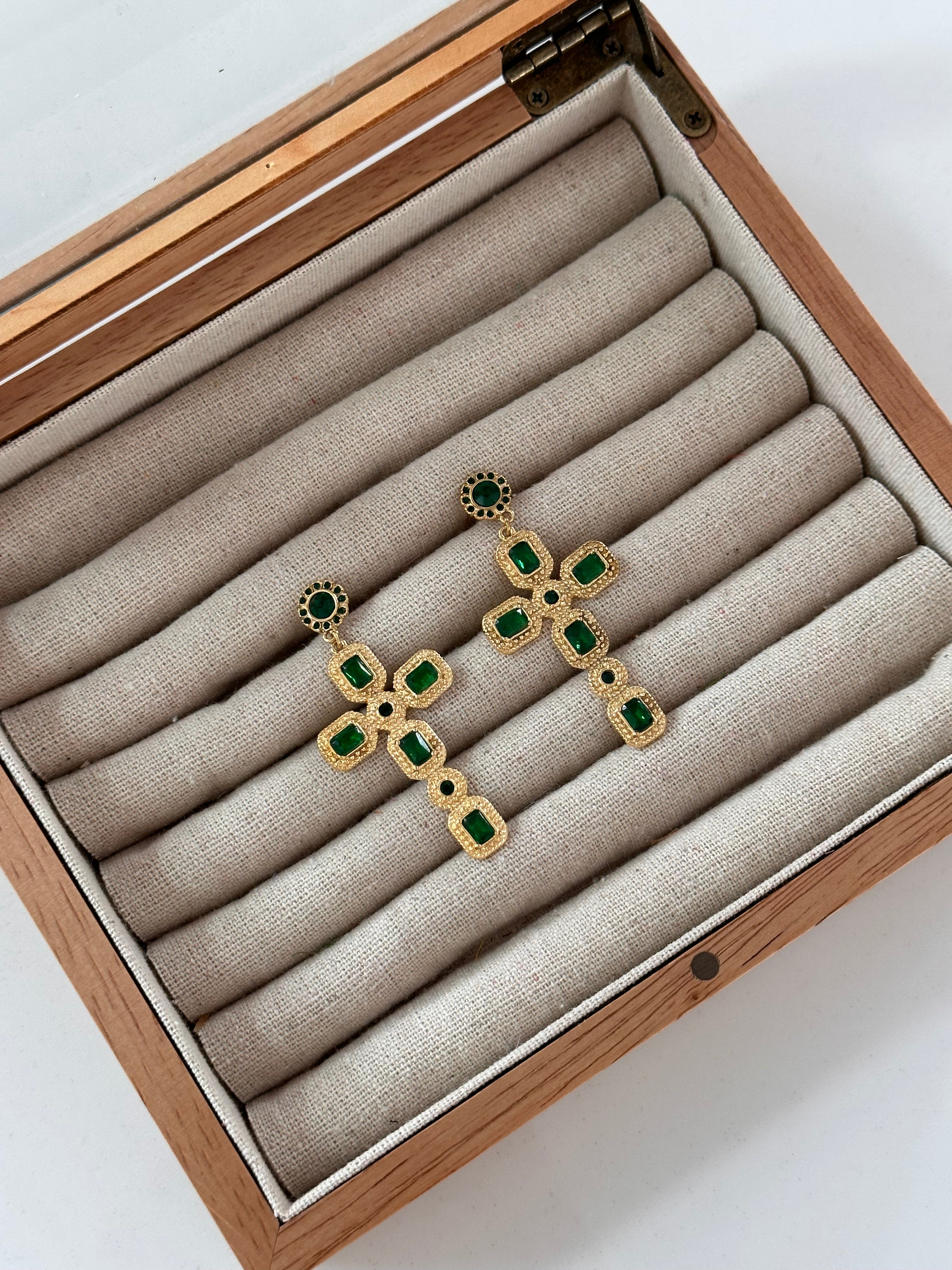 Pendientes Cruz Mónica Verde