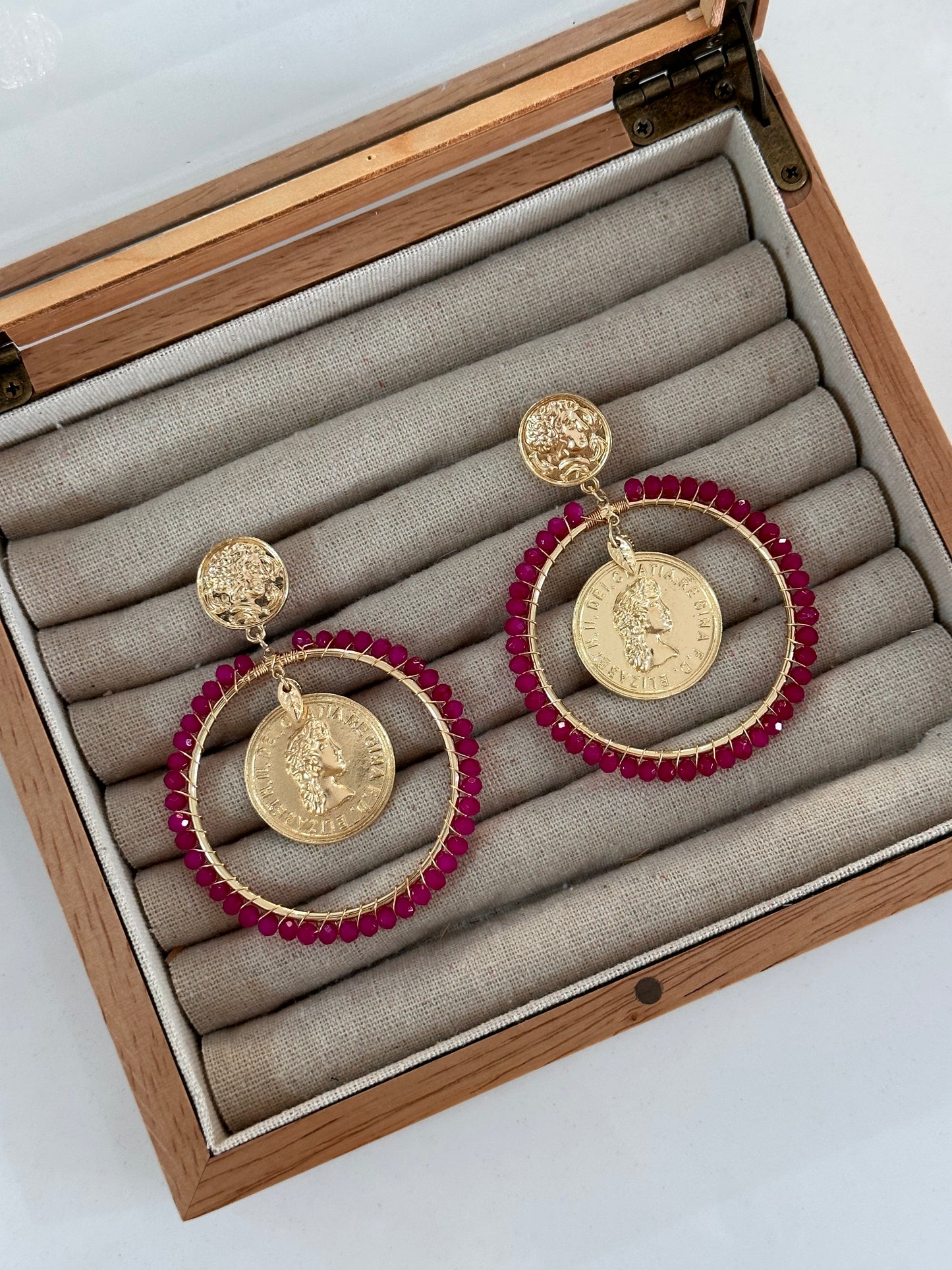 Pendientes moneda buganvilla